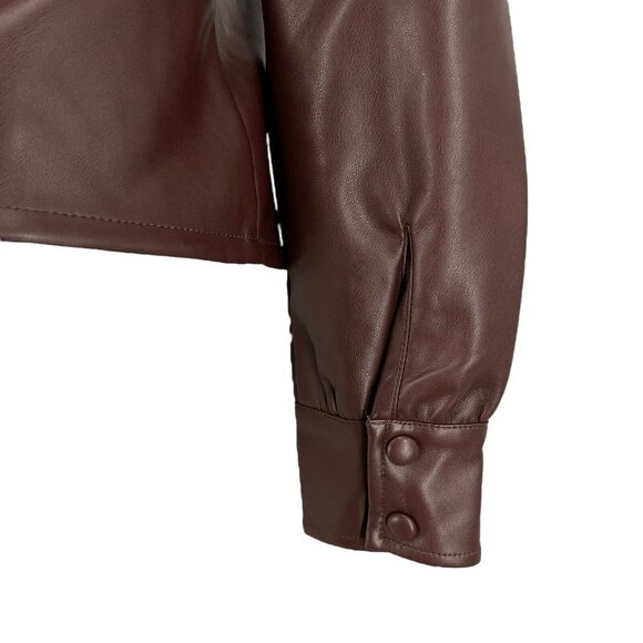 7 For All Mankind Women's Brown Top Size Small Faux Leather Puff Long Sleeve NWT - Picture 8 of 13